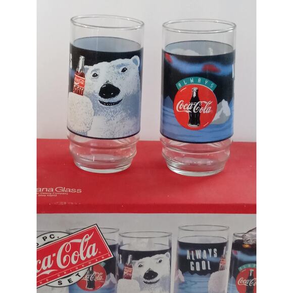 Vintage Coca Cola Polar Bears Indiana Glass Set of 8 Tumblers 16oz (hs) - Picture 2 of 6
